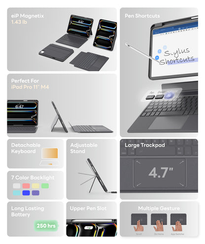EIP Bluetooth Keyboard Case for iPad Pro 11 inch (M4) 2024 [US Layout]