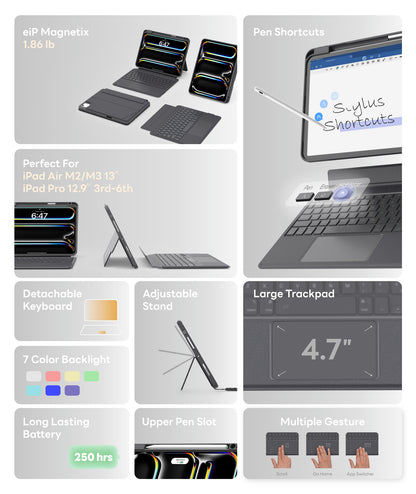 EIP Bluetooth Keyboard Case for iPad Air 13 inch (M3 2025/M2 2024)[US Layout]