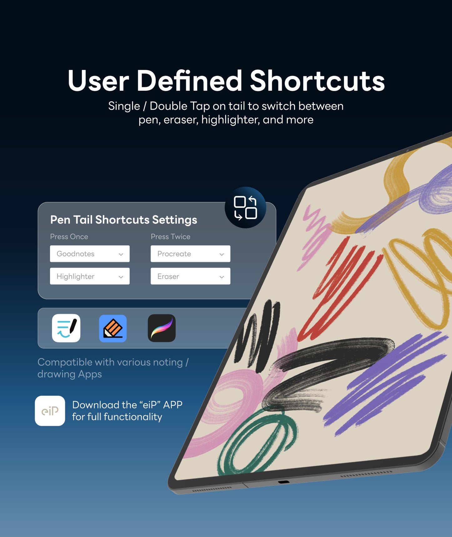 eiP Pencil X for iPad, Custom Shortcuts