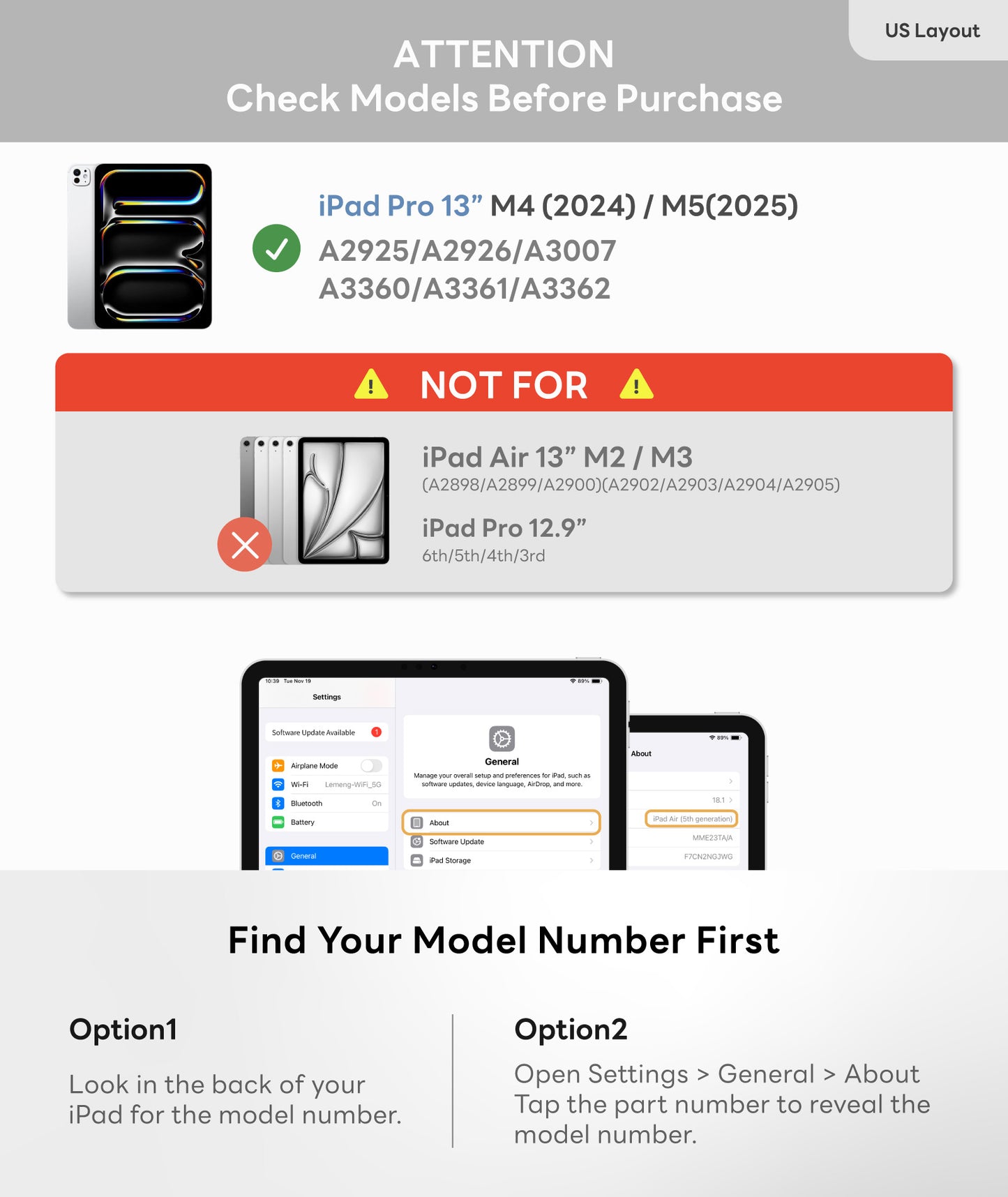 EIP Keyboard Case for iPad Pro 13 inch M5/M4 [Not for Pro 12.9” 3-6th] [Not for Air 13”]