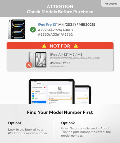 EIP Keyboard Case for iPad Pro 13 inch M5/M4 [Not for Pro 12.9” 3-6th] [Not for Air 13”]