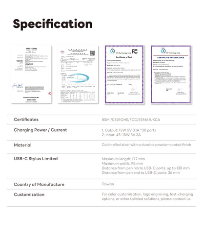 eiP USB-C Charging Station for iPad & Chromebooks Stylus, 30-Slot USB-C [Contact us at service-us@lemeng.com.tw]