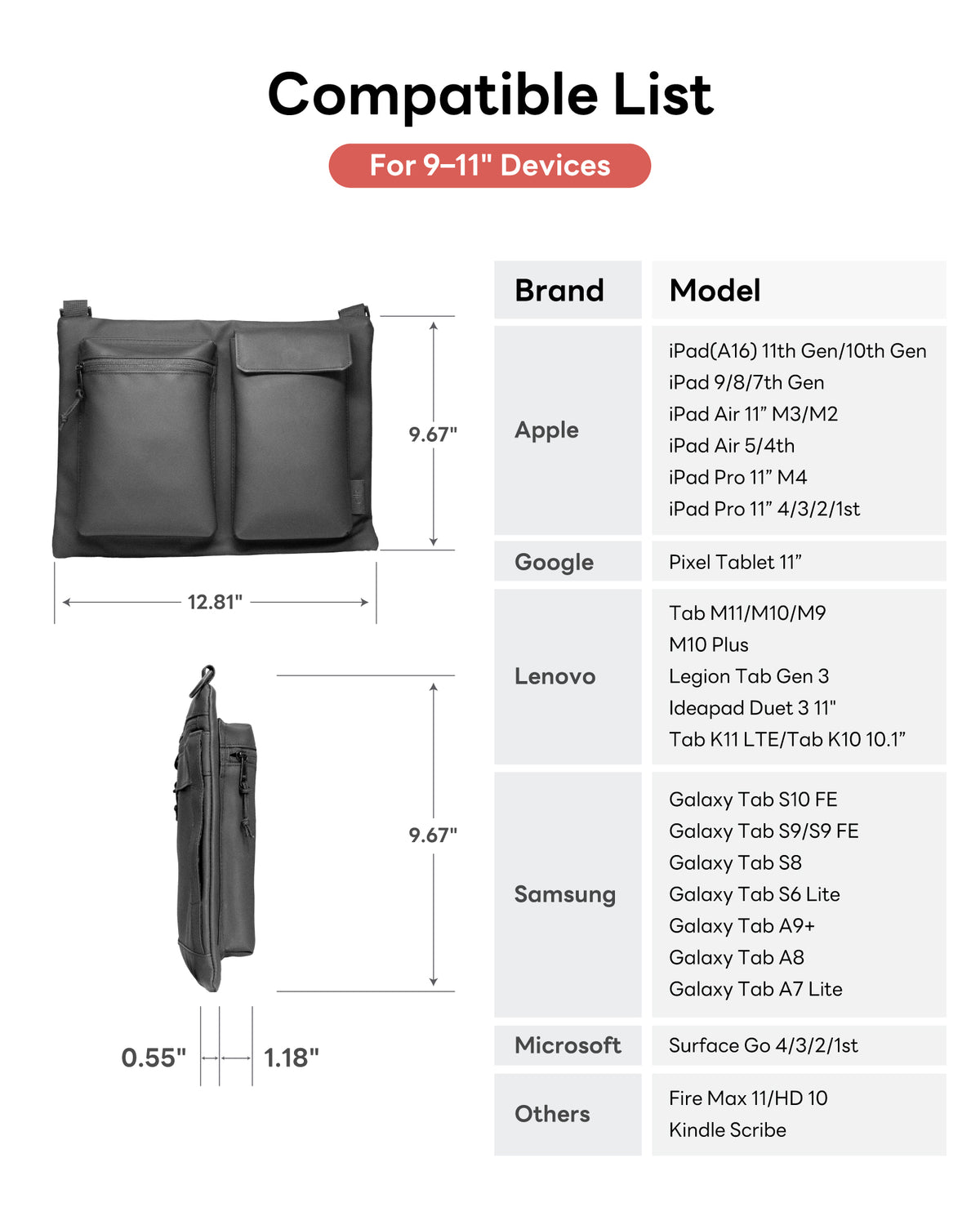 EIP 9-11 Inch Tablet Sleeve Bag with Shoulder Strap