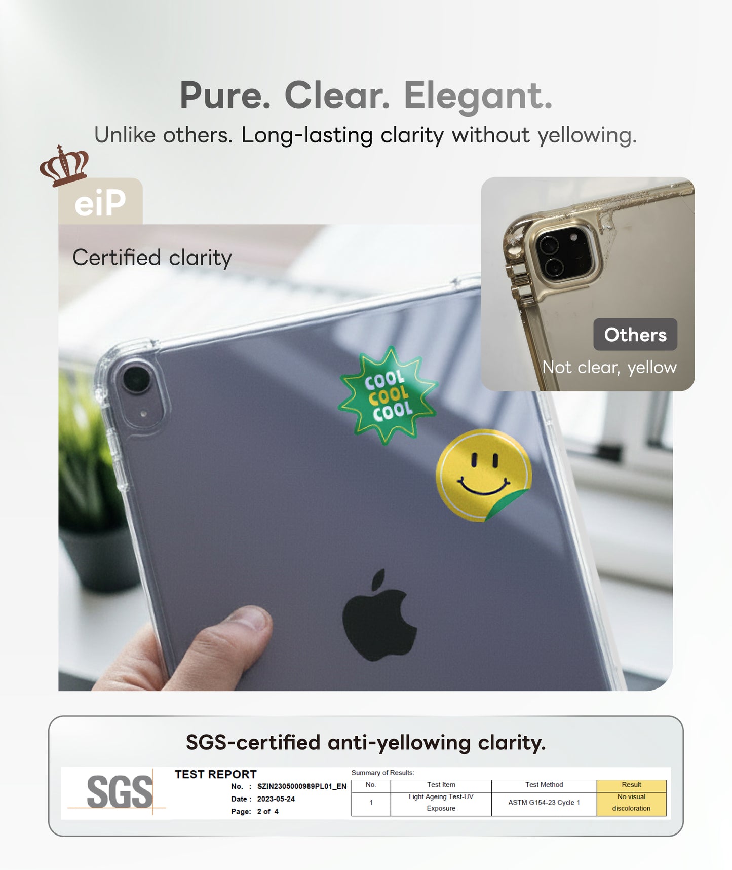 EIP Clear Case for iPad, Acrylic Anti-Yellowing Transparent & Detachable Case-Black